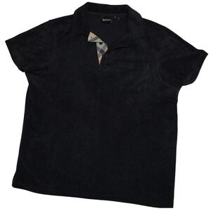 Barbour Terry Polo Shirt Men's S Resortwear Front Pocket Slim Plaid Placket Navy